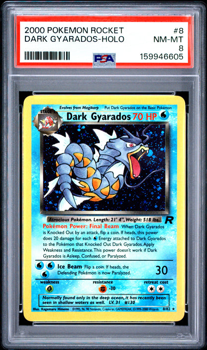 🎰👀 DARK GYARADOS HOLO 8 ROCKET PSA 8