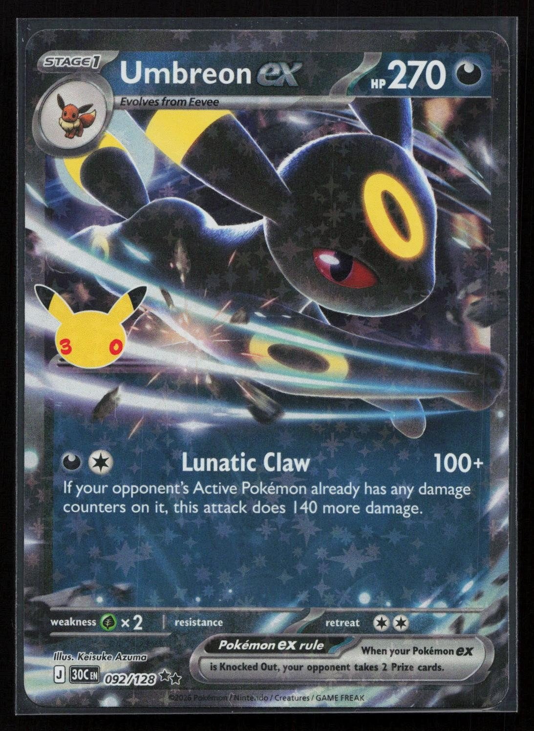 Umbreon ex 092/128 ME: 30th Celebration Double Rare NM - Mastercoins