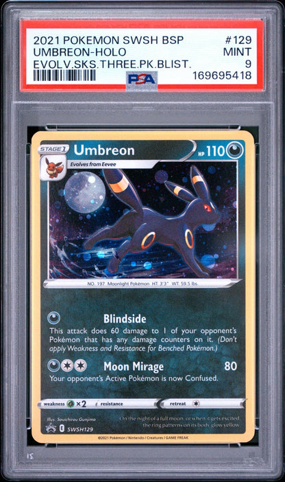 🎰👀 UMBREON HOLO 129/203 SWSH BLACK STAR PROMO PSA 9 - Mastercoins