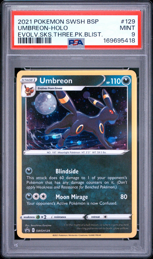 🎰👀 UMBREON HOLO 129/203 SWSH BLACK STAR PROMO PSA 9 - Mastercoins
