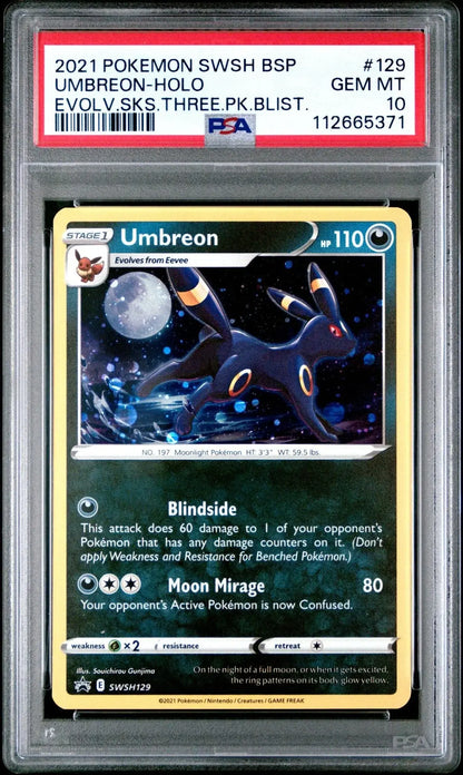 ?? UMBREON SWSH129 EVOLVING SKIES THREE PACK BLISTERS PSA 10 - Mastercoins