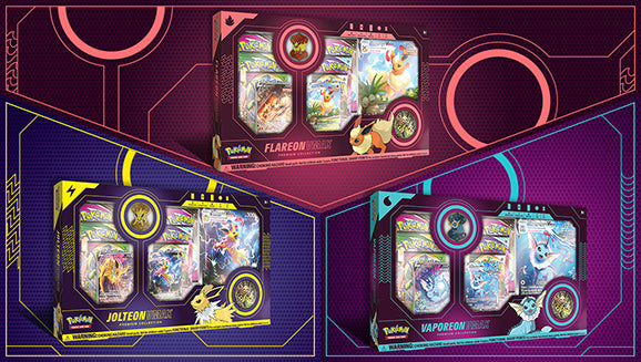 Pokémon TCG: Vaporeon VMAX, Jolteon VMAX & Flareon VMAX Premium Collections – Official Promotional Image