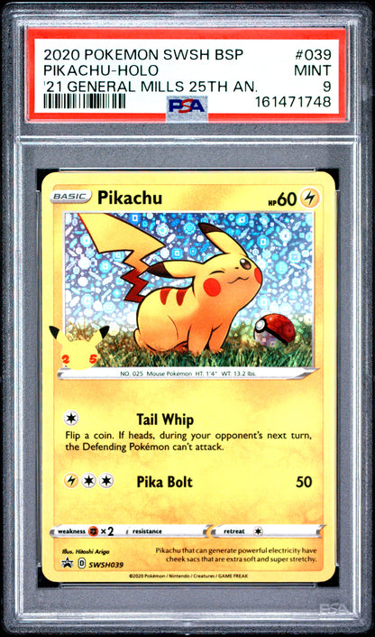 🎰👀 PIKACHU HOLO 039 SWSH BLACK STAR PROMO PSA 9