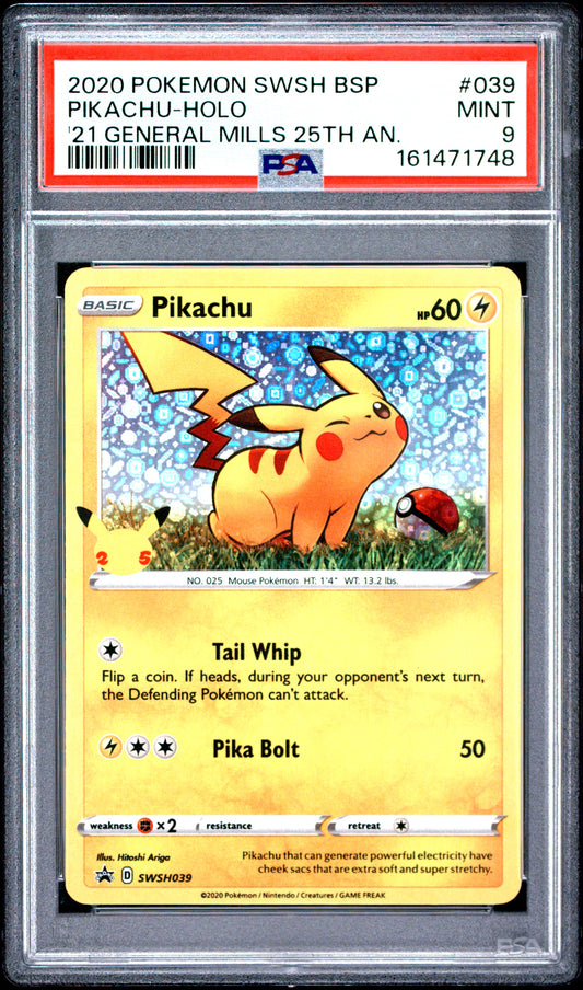 🎰👀 PIKACHU HOLO 039 SWSH BLACK STAR PROMO PSA 9