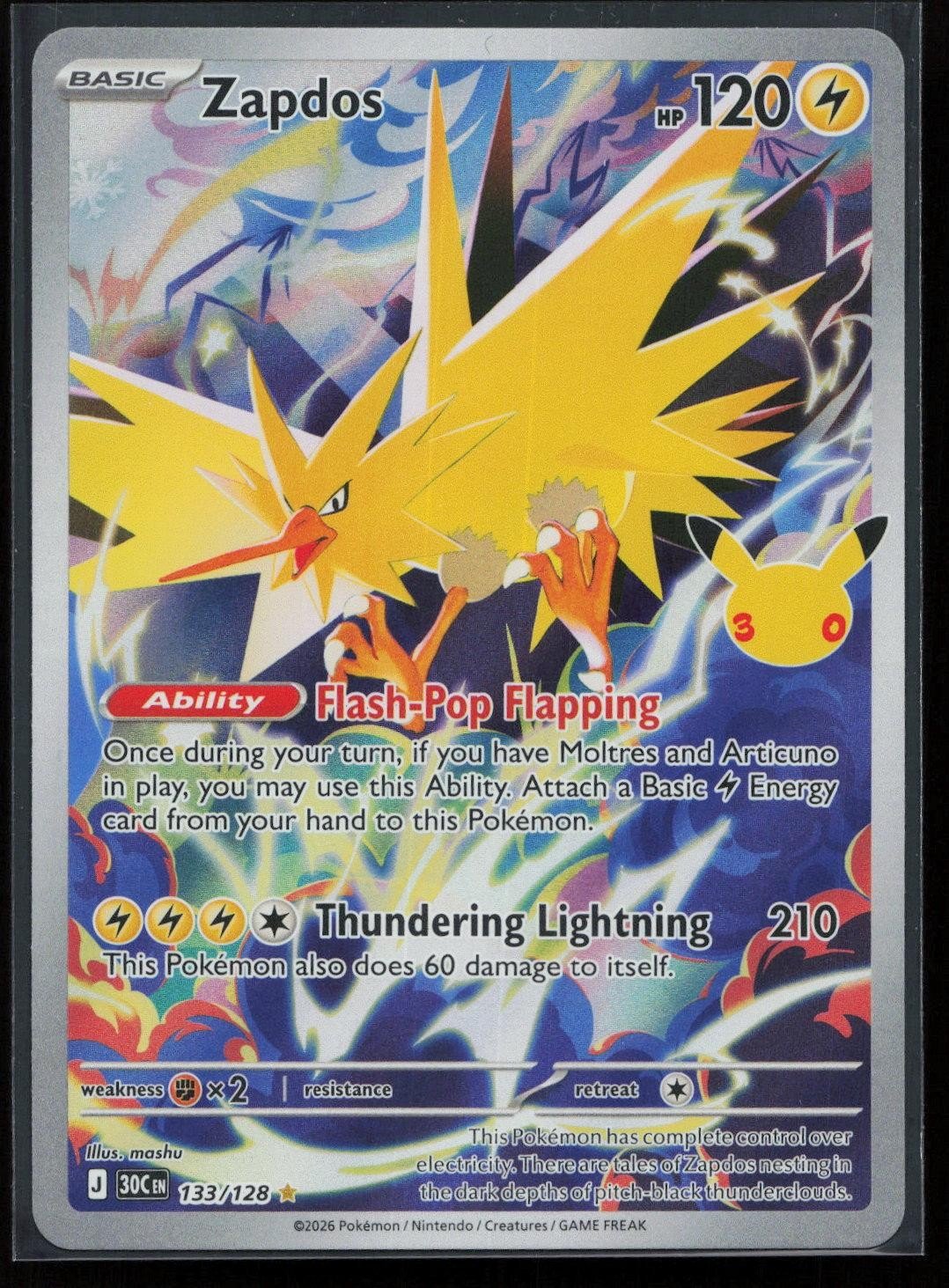Zapdos 133/128 ME: 30th Celebration Illustration Rare NM - Mastercoins