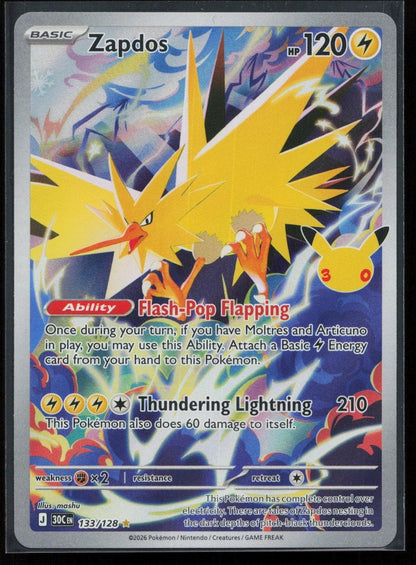Zapdos 133/128 ME: 30th Celebration Illustration Rare NM - Mastercoins