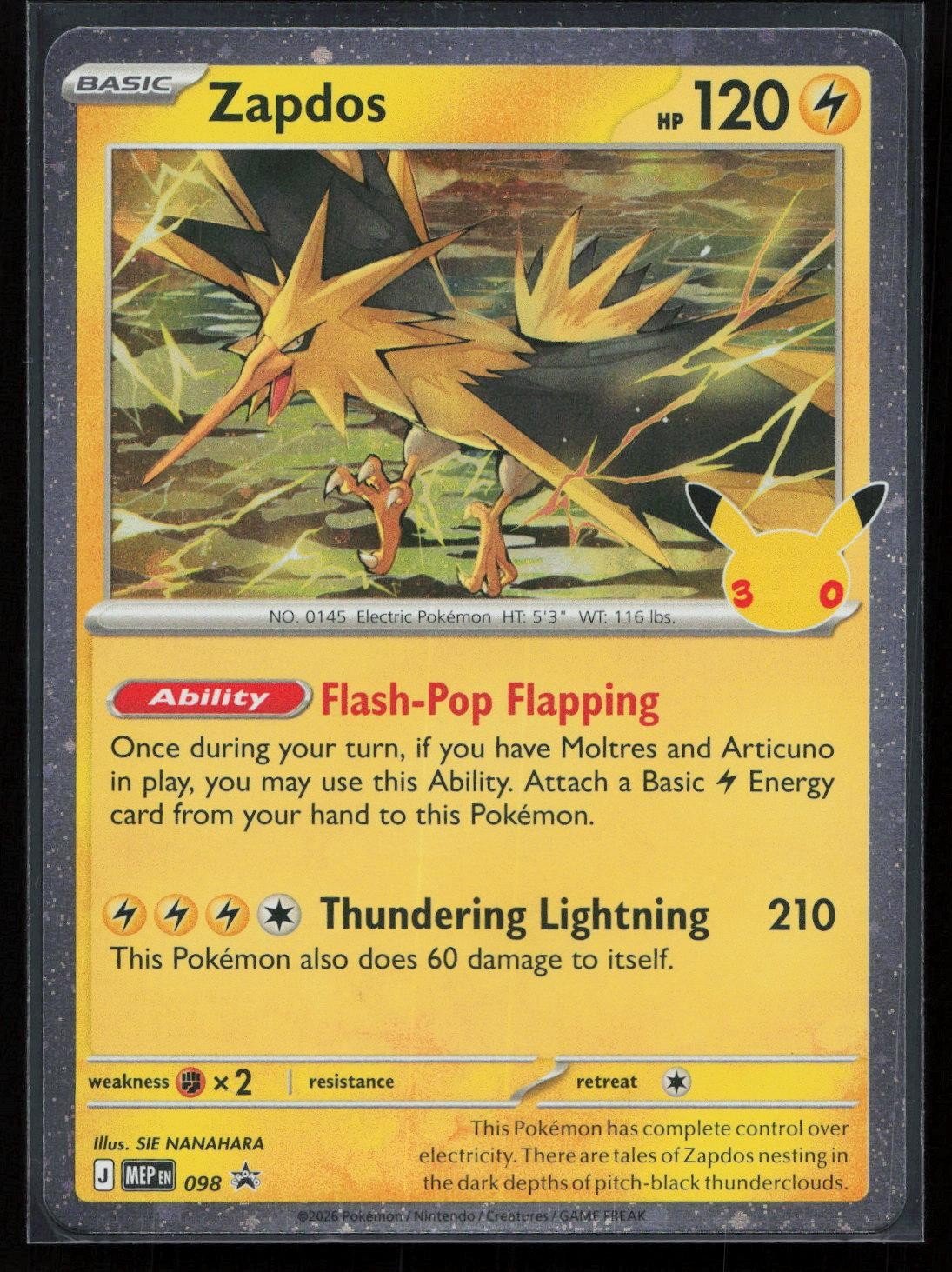 Zapdos (30th Celebration) 098 ME: Mega Evolution Promo Promo NM - Mastercoins